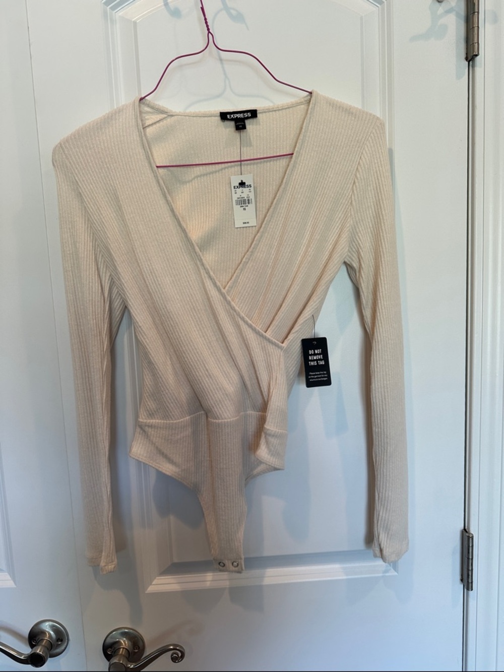 NWT Express Cream Ribbed Wrap Bodysuit